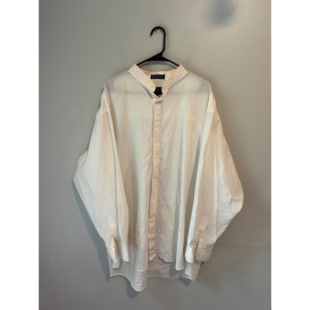 Daniel Ellissa Mens White Crown Embroidered Band Collar Dress Shirt 19.5 36-37